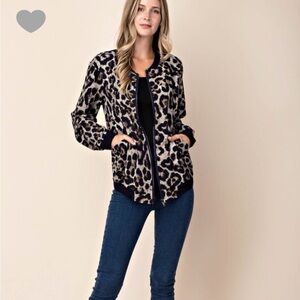 Navy Cheetah Bomber Jacket